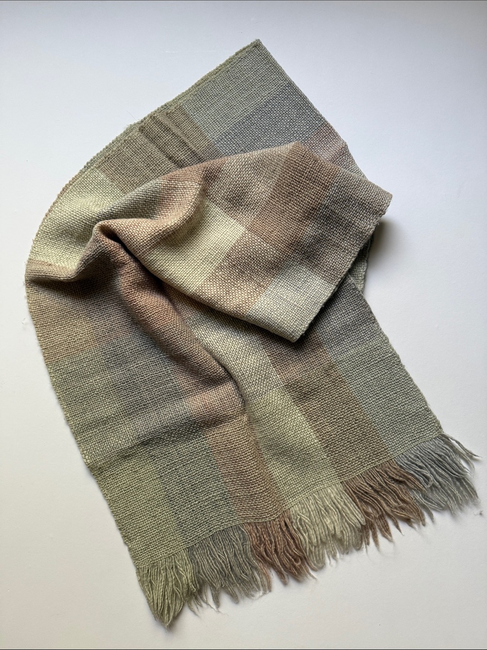 Manos del Uruguay Neutral Striped Woven Fringe 100% Virgin Wool Scarf